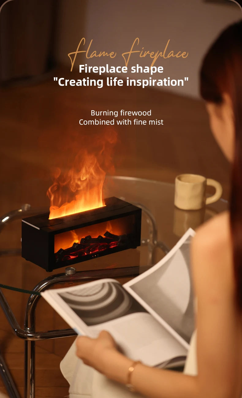 Fireplace Style Aroma Diffuser – Quiet Mist & LED Flame Effect