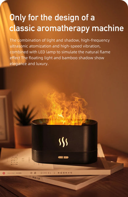 Flame Effect Essential Oil Diffuser – Ultrasonic Cool Mist Humidifier with LED Lights