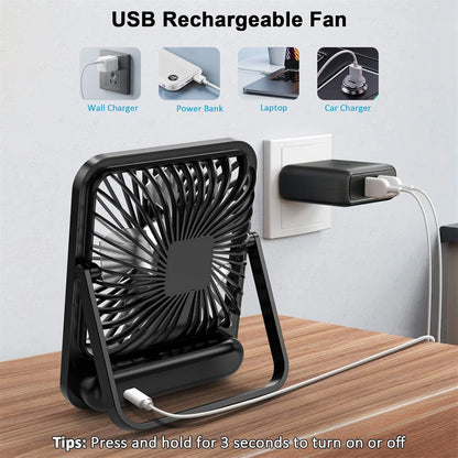 180° Folding USB Fan – Personal Desk Fan with Battery Display & 5 Speed Modes