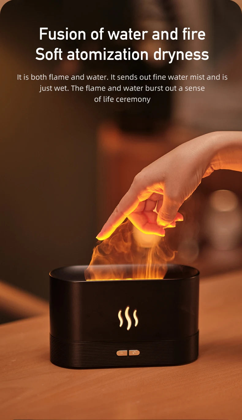 Flame Effect Essential Oil Diffuser – Ultrasonic Cool Mist Humidifier with LED Lights
