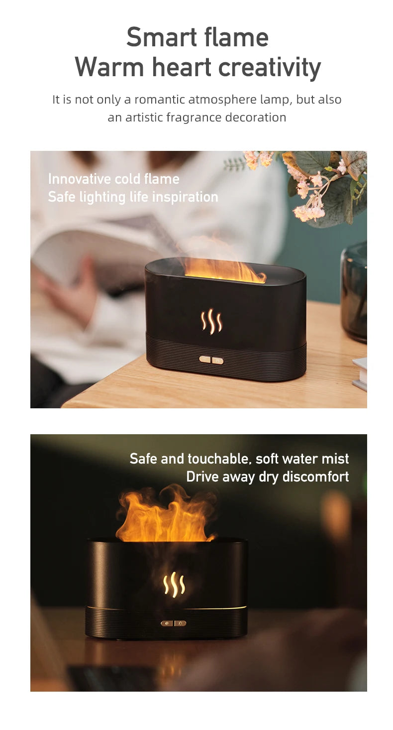 Flame Effect Essential Oil Diffuser – Ultrasonic Cool Mist Humidifier with LED Lights