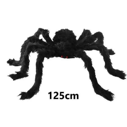 🎃 Scary Halloween Spider Decoration – Hairy Black Plush Spider & Web for Haunted House