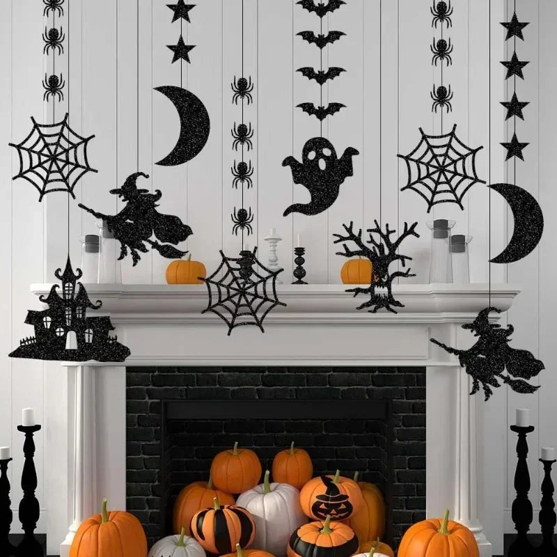 👻 Halloween Party Decorations – 6pcs Hanging Garland with Spiders, Ghosts, Witches, and Bats
