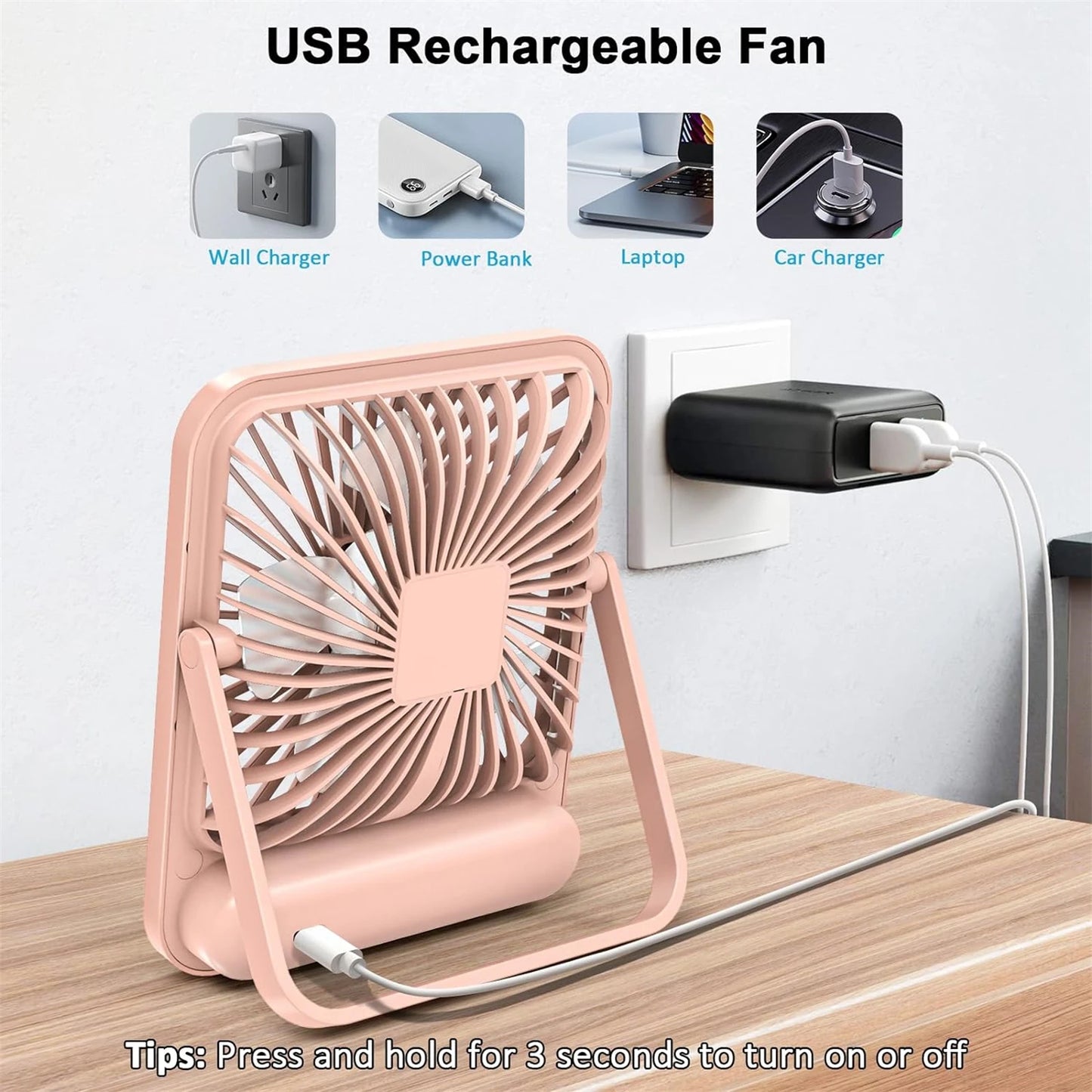 180° Folding USB Fan – Personal Desk Fan with Battery Display & 5 Speed Modes