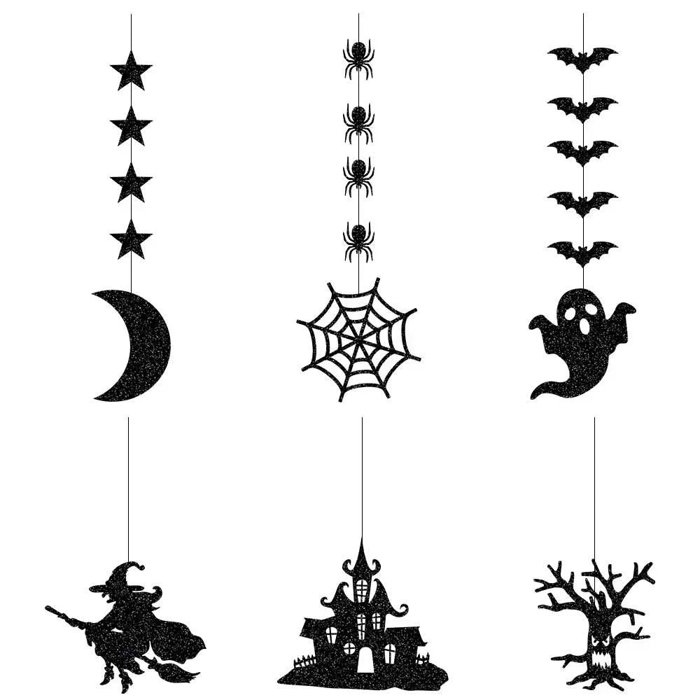 👻 Halloween Party Decorations – 6pcs Hanging Garland with Spiders, Ghosts, Witches, and Bats