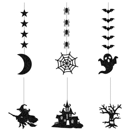 👻 Halloween Party Decorations – 6pcs Hanging Garland with Spiders, Ghosts, Witches, and Bats
