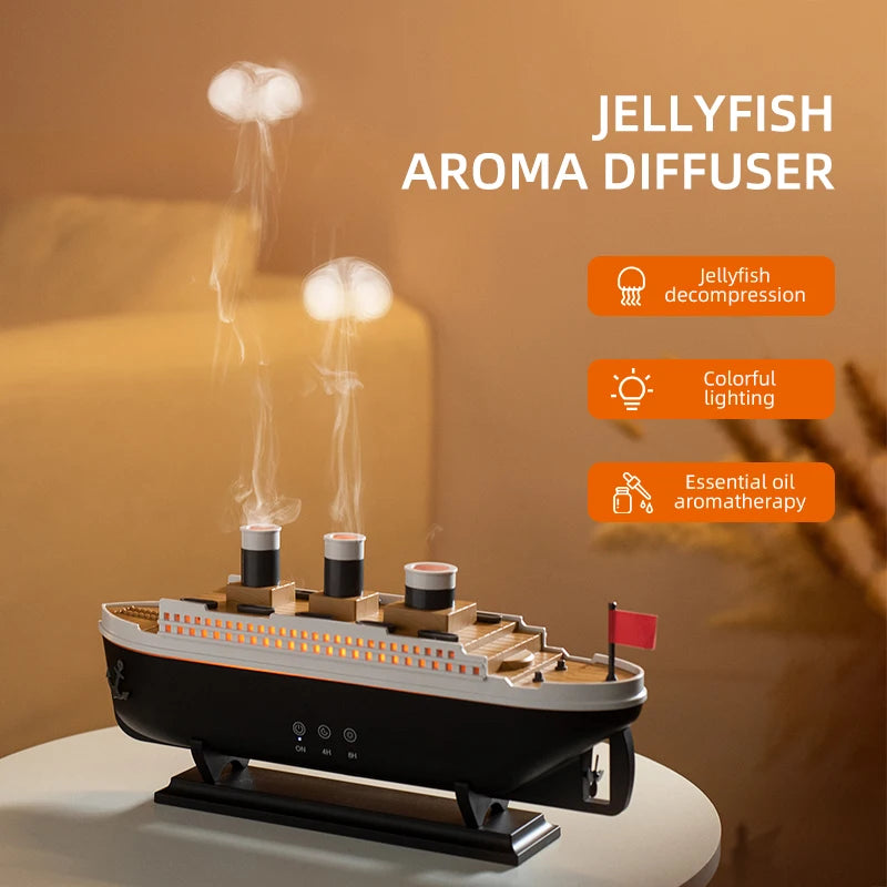 Titanic Ship Aroma Diffuser – 250ml Ultrasonic Essential Oil Humidifier with Smoke Ring Effect