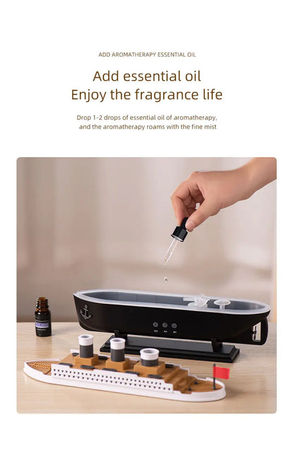 Titanic Ship Aroma Diffuser – 250ml Ultrasonic Essential Oil Humidifier with Smoke Ring Effect