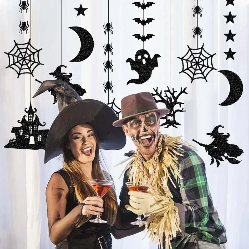 👻 Halloween Party Decorations – 6pcs Hanging Garland with Spiders, Ghosts, Witches, and Bats