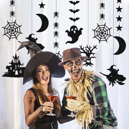 👻 Halloween Party Decorations – 6pcs Hanging Garland with Spiders, Ghosts, Witches, and Bats
