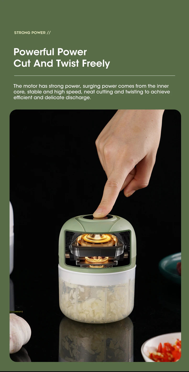 Portable Mini Food Chopper – Electric Garlic Crusher & Meat Grinder (250ml)