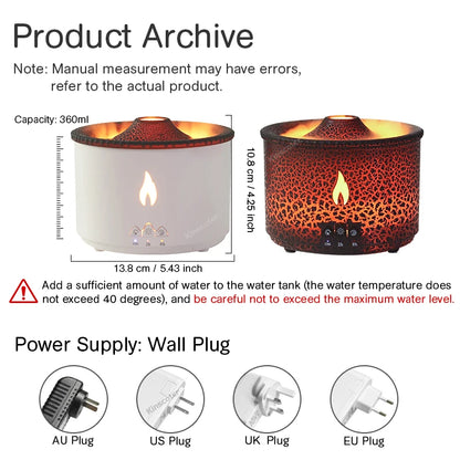 Volcano Flame Essential Oil Diffuser – 360ml Ultrasonic Aromatherapy Humidifier