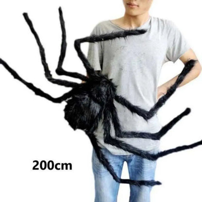 🎃 Scary Halloween Spider Decoration – Hairy Black Plush Spider & Web for Haunted House