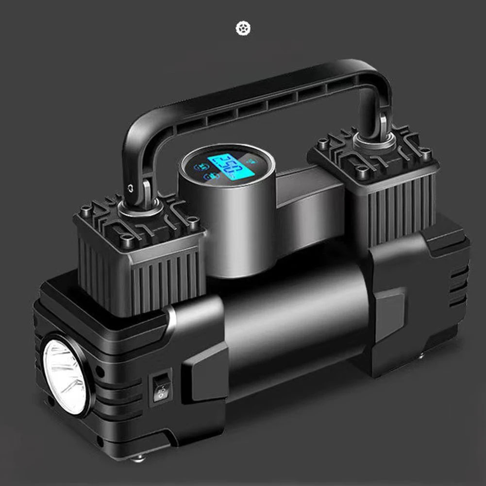 High-Pressure 12V Car Air Pump – Dual Cylinder Electric Tire Inflator with LED