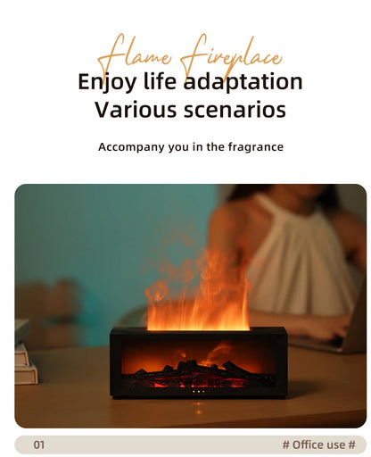 Fireplace Style Aroma Diffuser – Quiet Mist & LED Flame Effect