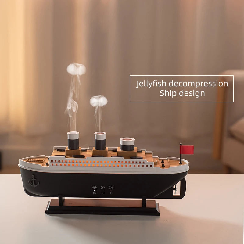Titanic Ship Aroma Diffuser – 250ml Ultrasonic Essential Oil Humidifier with Smoke Ring Effect