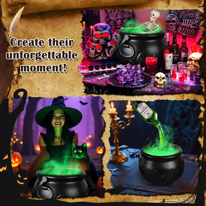 LED Halloween Witch Cauldron with Fog Mist – Skeleton Decoration for Hocus Pocus Party
