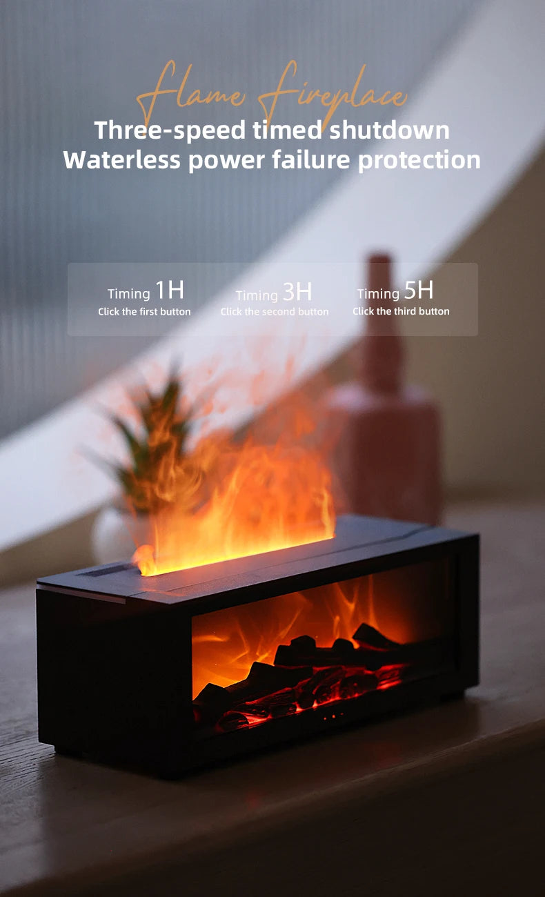 Fireplace Style Aroma Diffuser – Quiet Mist & LED Flame Effect
