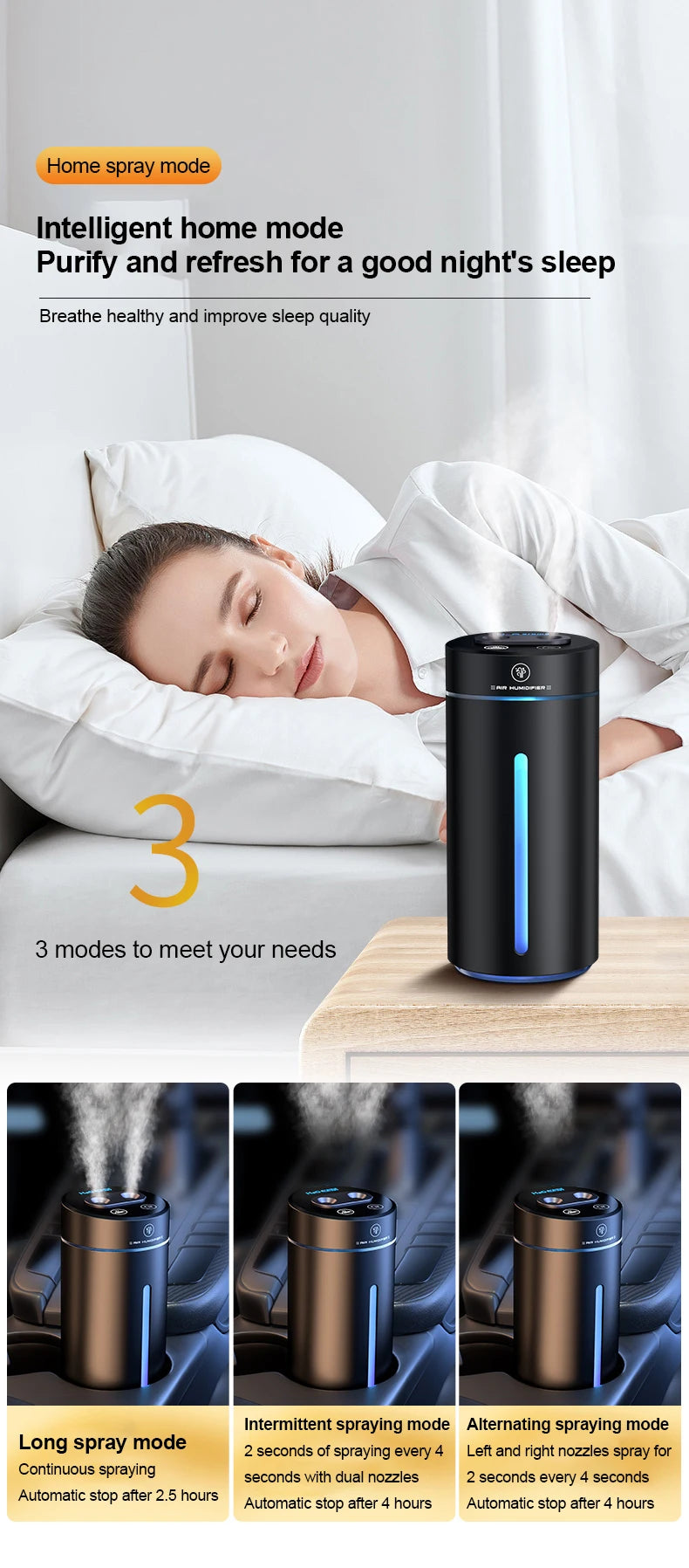 Aluminum Dual Spray Car Humidifier with Essential Oil Diffuser – Air Freshener for Auto & Room
