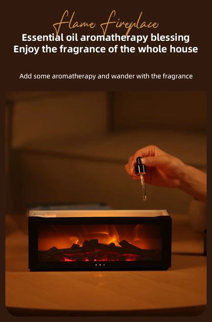 Fireplace Style Aroma Diffuser – Quiet Mist & LED Flame Effect