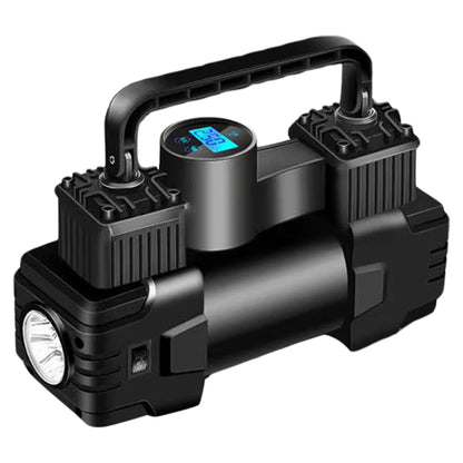 High-Pressure 12V Car Air Pump – Dual Cylinder Electric Tire Inflator with LED
