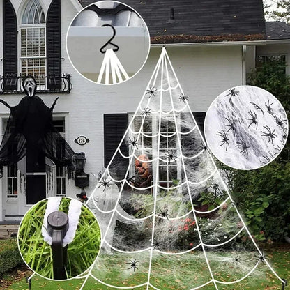 🎃 Scary Halloween Spider Decoration – Hairy Black Plush Spider & Web for Haunted House