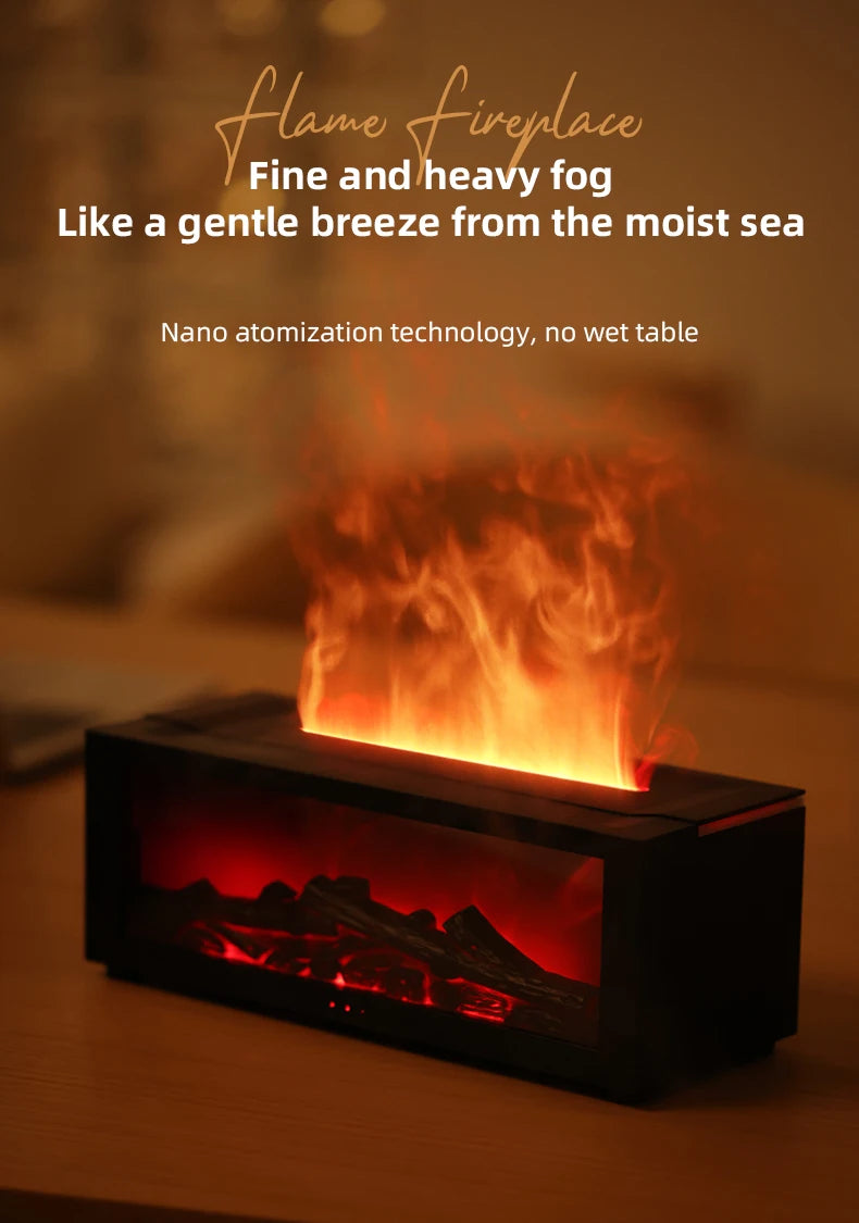 Fireplace Style Aroma Diffuser – Quiet Mist & LED Flame Effect
