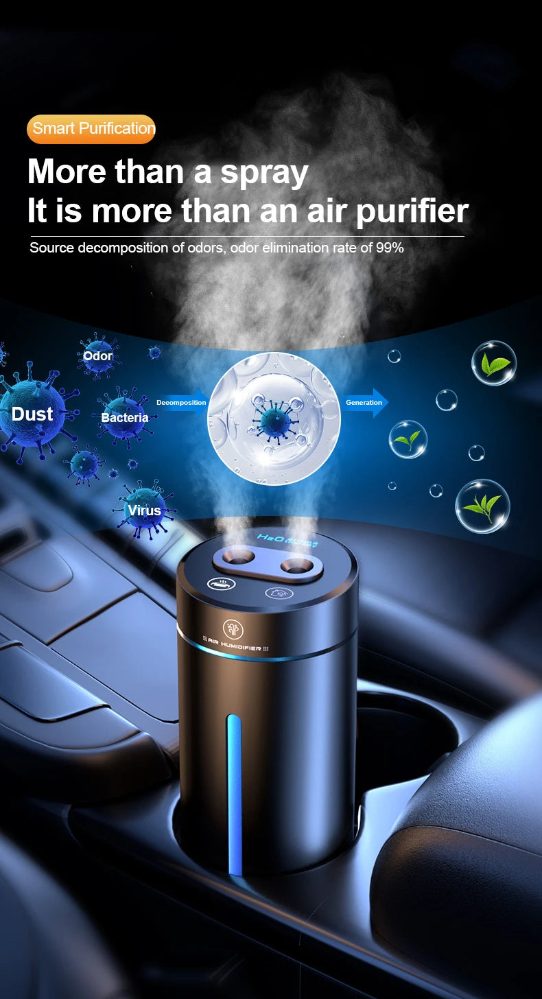 Aluminum Dual Spray Car Humidifier with Essential Oil Diffuser – Air Freshener for Auto & Room