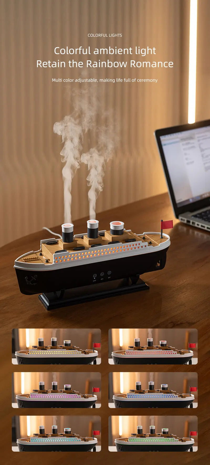 Titanic Ship Aroma Diffuser – 250ml Ultrasonic Essential Oil Humidifier with Smoke Ring Effect