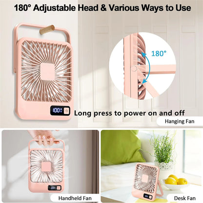 180° Folding USB Fan – Personal Desk Fan with Battery Display & 5 Speed Modes