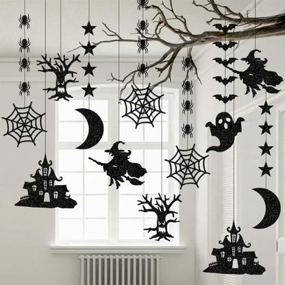 👻 Halloween Party Decorations – 6pcs Hanging Garland with Spiders, Ghosts, Witches, and Bats