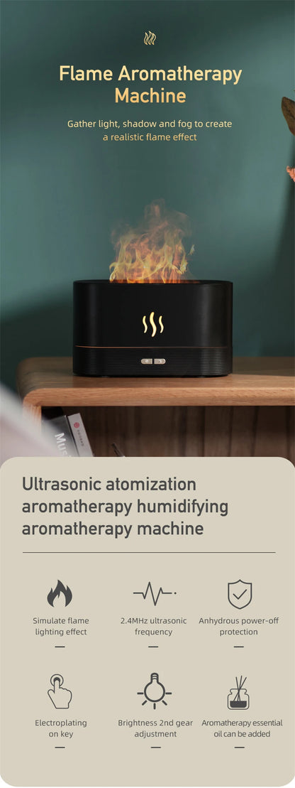 Flame Effect Essential Oil Diffuser – Ultrasonic Cool Mist Humidifier with LED Lights