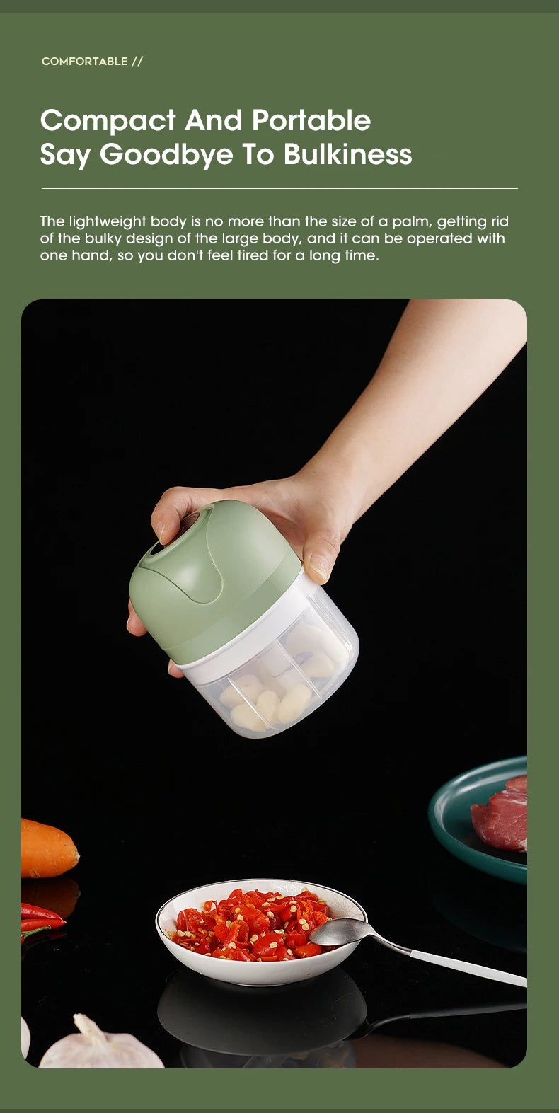 Portable Mini Food Chopper – Electric Garlic Crusher & Meat Grinder (250ml)